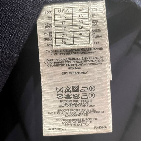 Brooks Brothers 14P Navy Sheath Dress | Contrast Trim, Stretch, Career NWOT - Picture 5 of 7